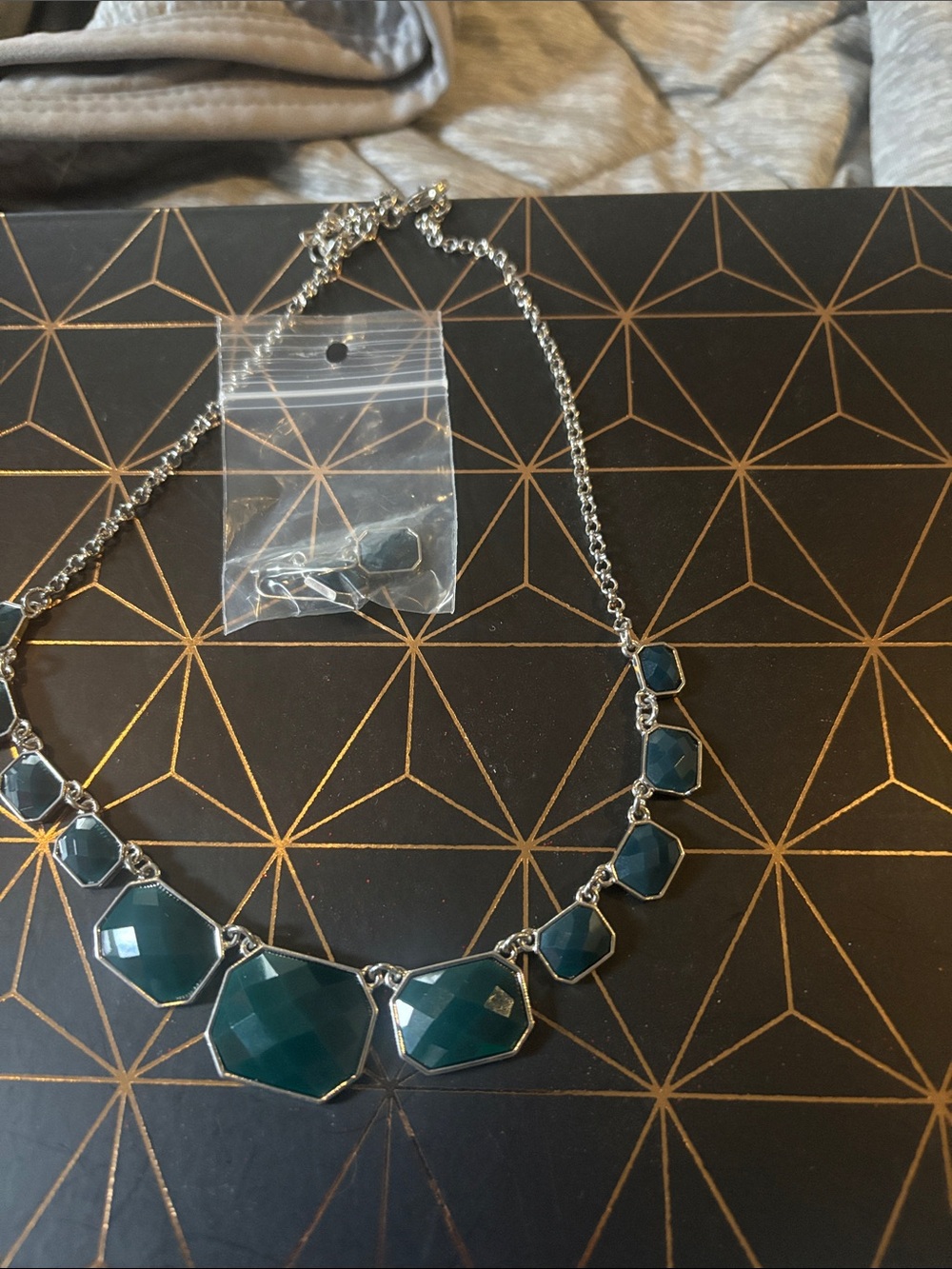 Silver Necklace with Teal Faceted Stones - Women Jewelry